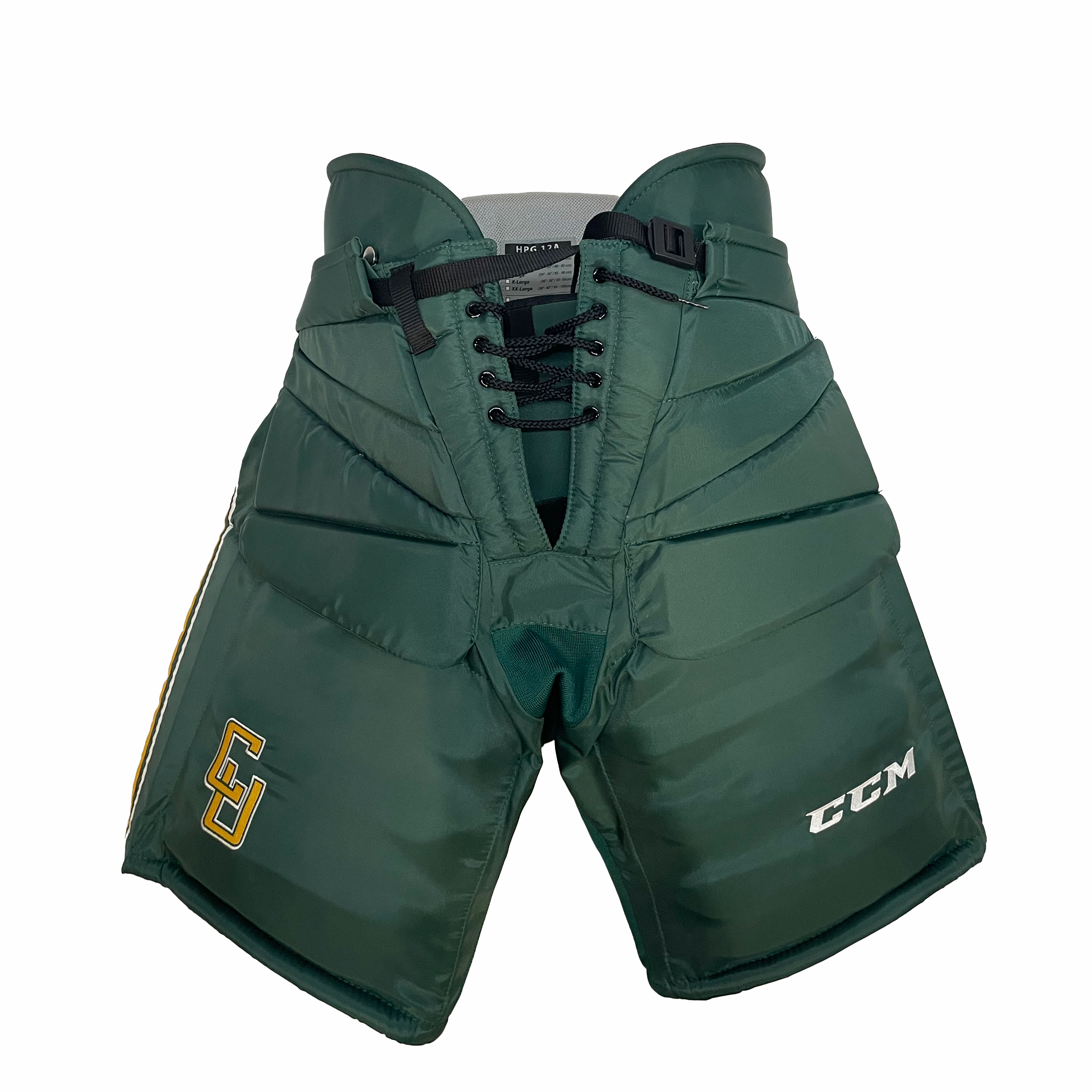 CCM HPG12A - Pantalon de gardien de but de hockey NCAA Pro Stock (vert/jaune/blanc)